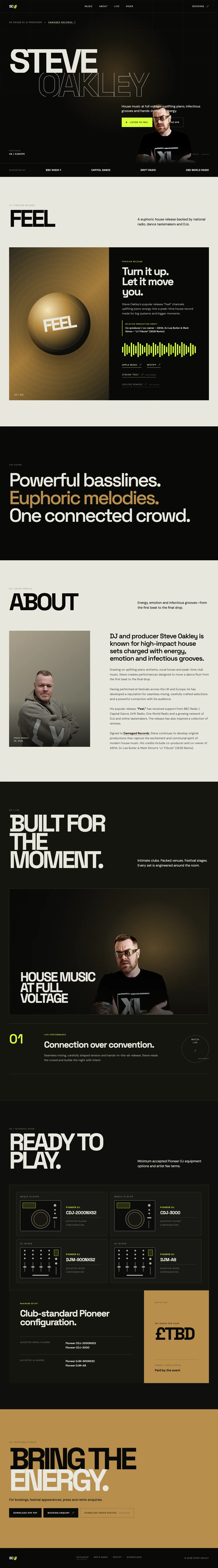Full-page preview of the Steve Oakley DJ and producer website with artist portraits and release artwork