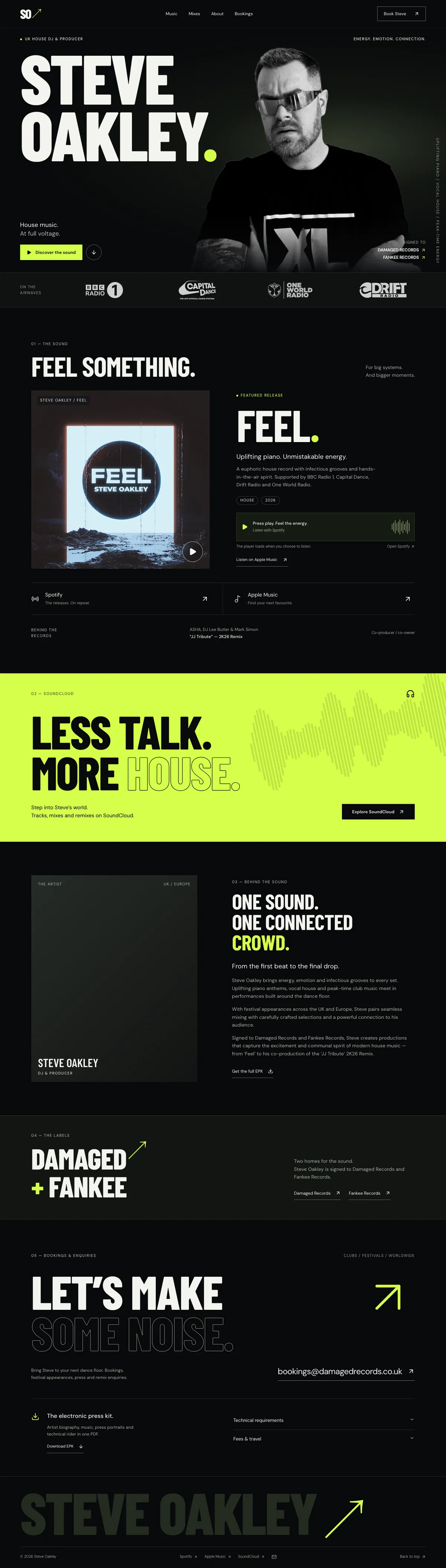 Full-page preview of the Steve Oakley DJ and producer website
