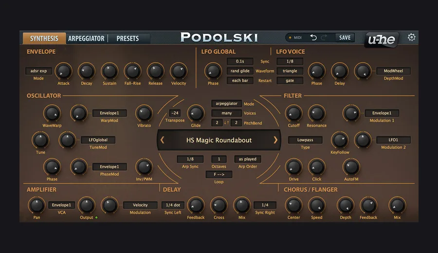 u-he Podolski synthesizer interface