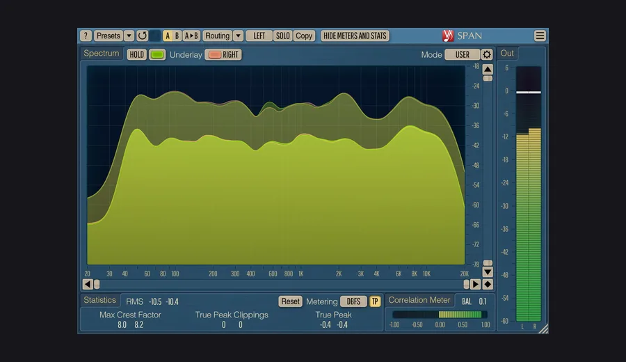 Voxengo SPAN spectrum analyser interface